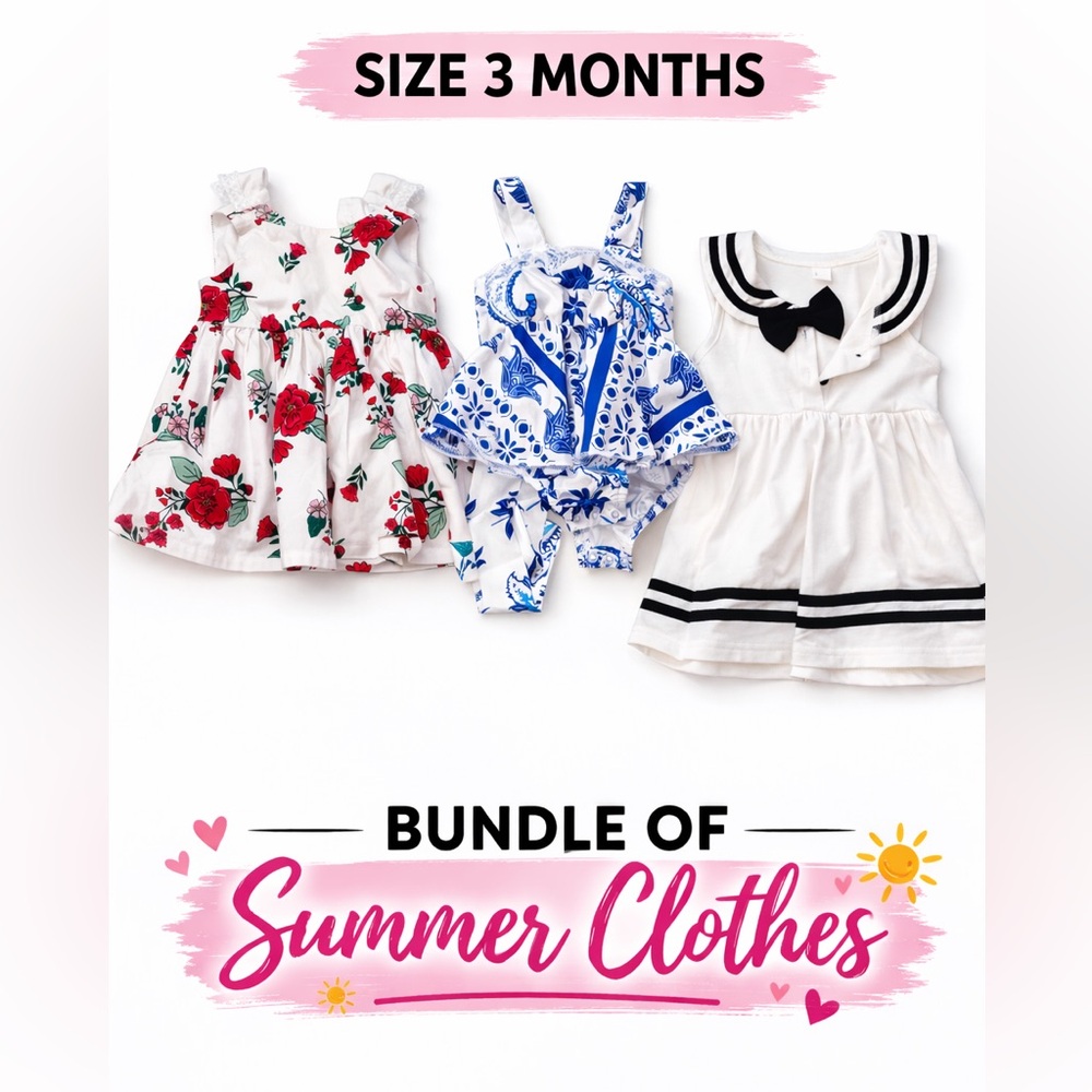 NWOT 3 MONTH Bundle of 3 Baby Girl Dress Bundle Floral Sailor Blue White